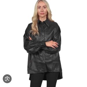 Topshop Women's Oversized Leather Look Shirt Blouse